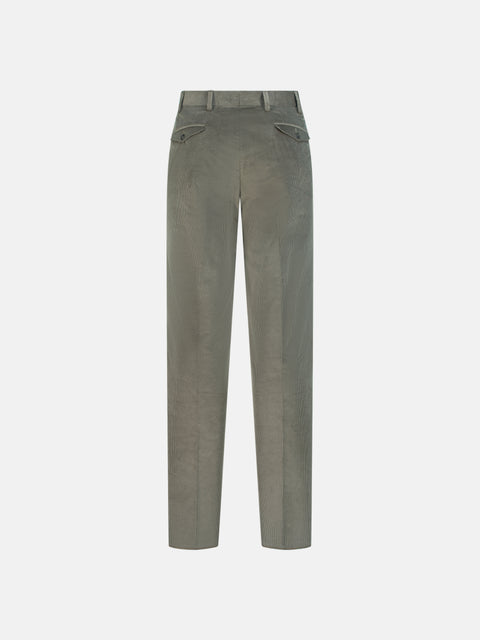 Mandelli COMO Stretch Cotton Velvet Pleated Trousers — Grey Melange, view 2