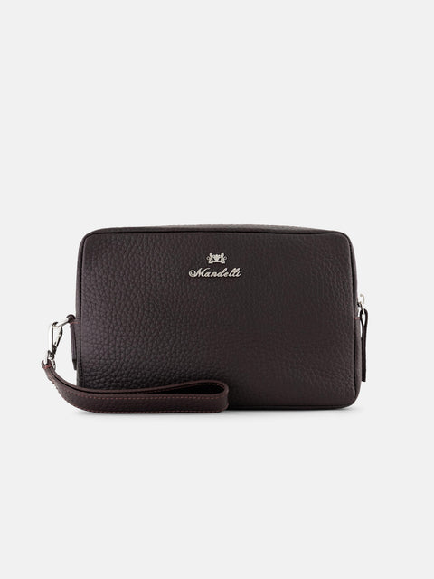 Mandelli Calf Leather Wristlet Clutch — Dark Brown