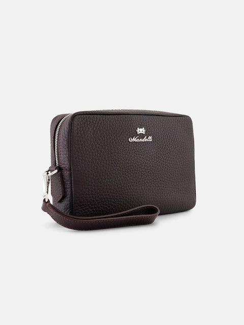 Mandelli Calf Leather Wristlet Clutch — Dark Brown, view 2