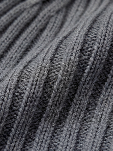 Pure Cashmere Ribbed Beanie- Deep grey