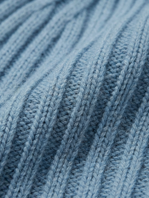 Pure Cashmere Ribbed Beanie- Light Blue