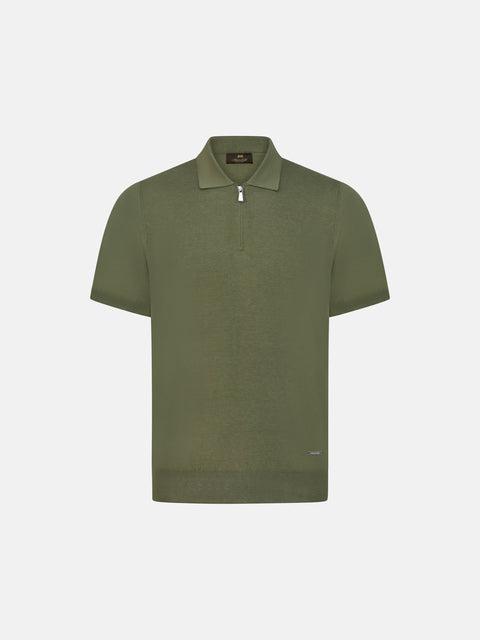 Zip Polo Cotton-Silk-Verde