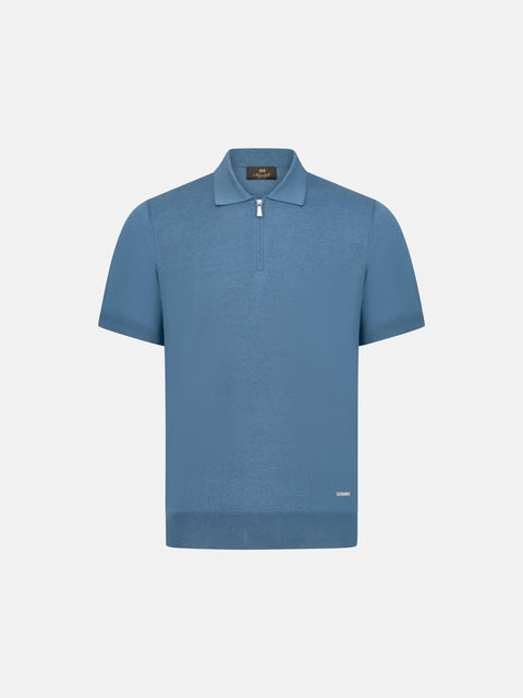 Zip Polo Cotton-Silk - Skyline