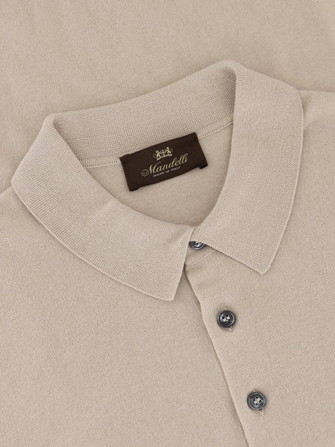 Cotton Long-Sleeve Polo in Sabbia