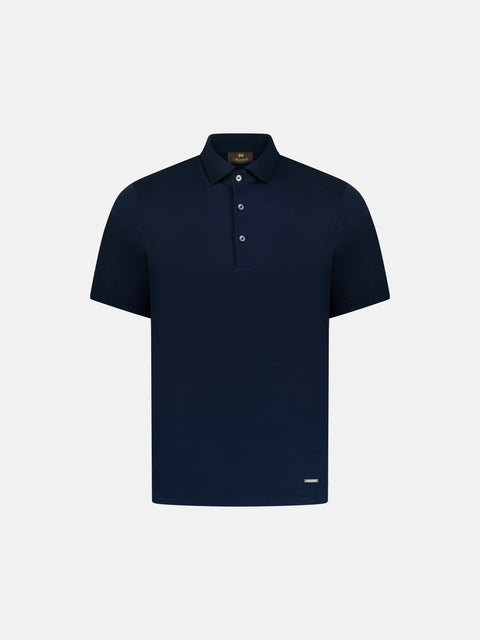 Knitted Cotton Polo with Buttons-Blue