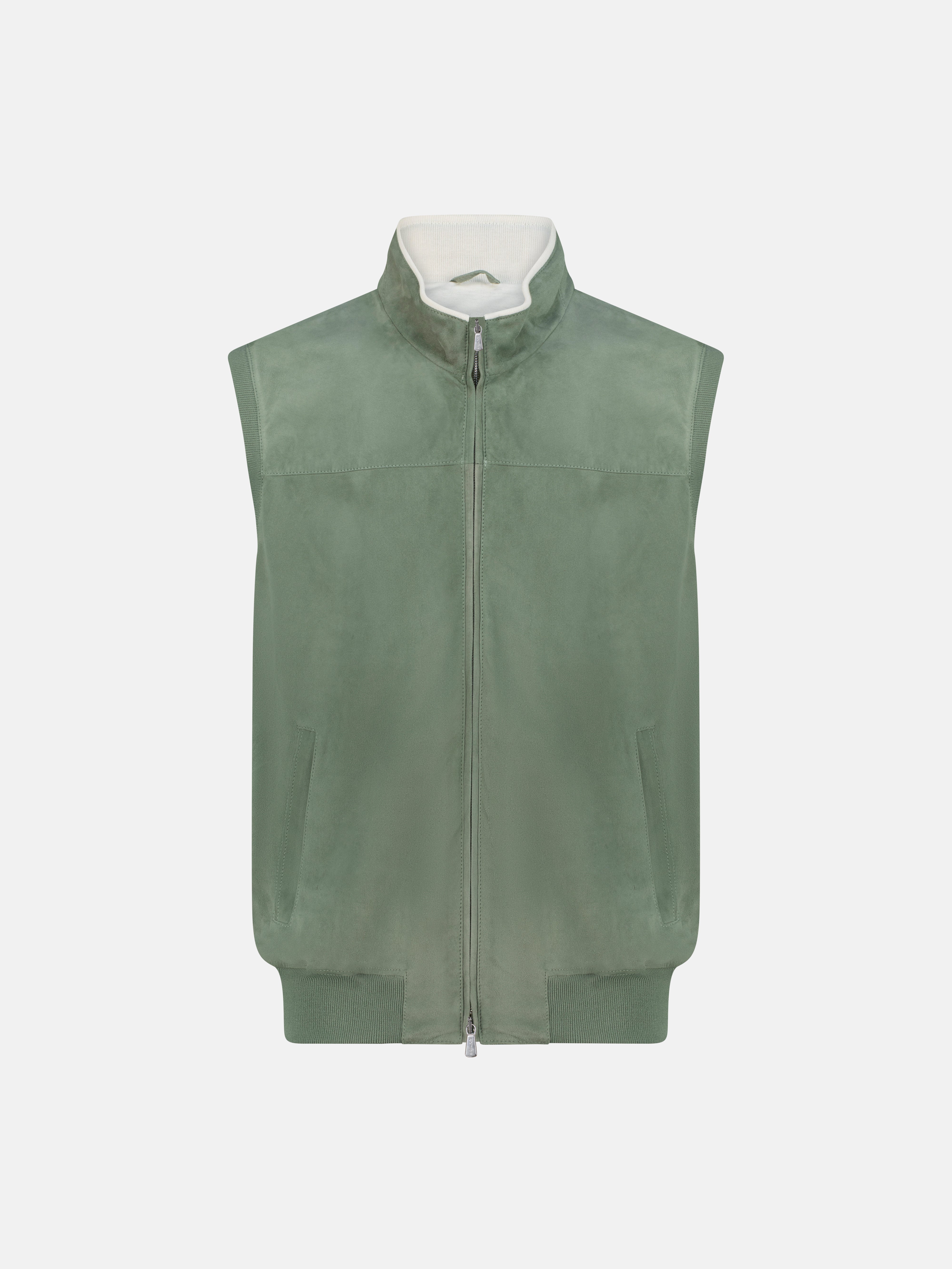 Green vest on a mannequin with a white background