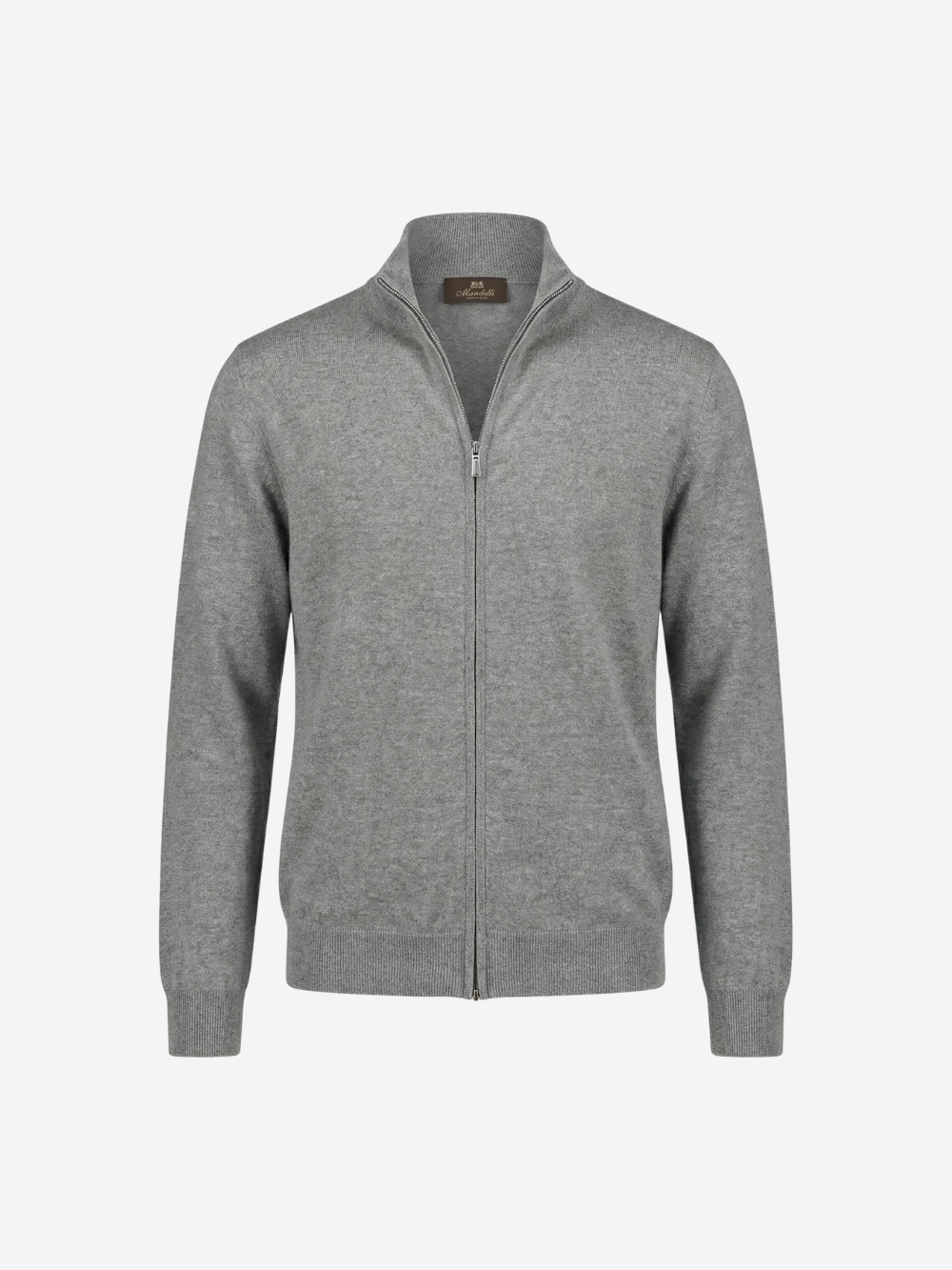Wool & Cashmere Zip High-Neck Sweater- Grigio