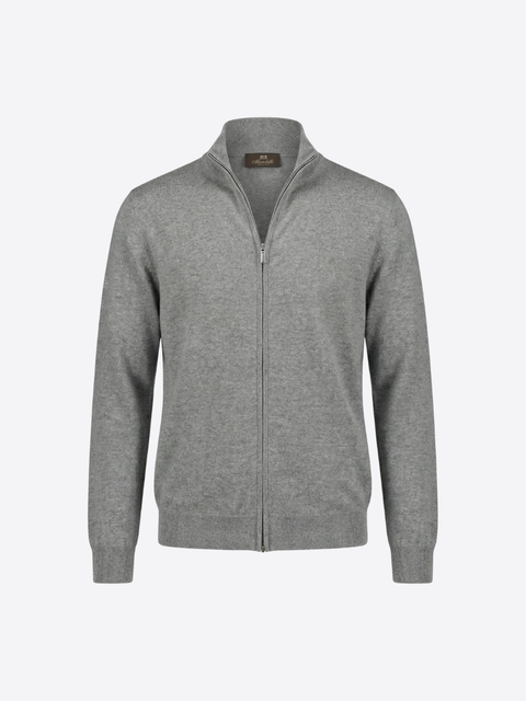 Wool & Cashmere Zip High-Neck Sweater- Grey