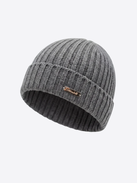 Pure Cashmere Ribbed Beanie- Deep grey
