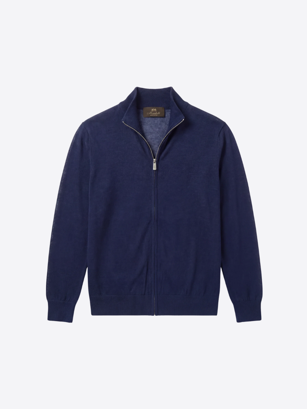 Wool & Cashmere Zip High-Neck Sweater-Navy blue
