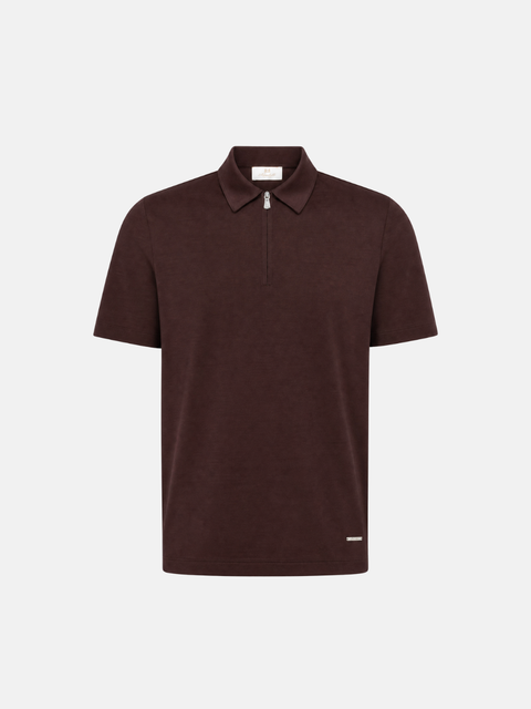 Cotton Knitted Zip Polo- Bordeaux