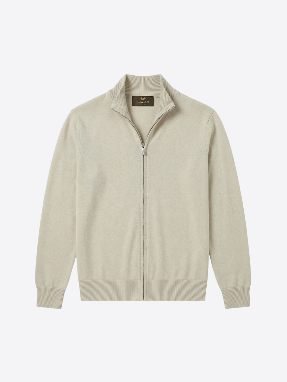 Wool & Cashmere Zip High-Neck Sweater- Light Beige