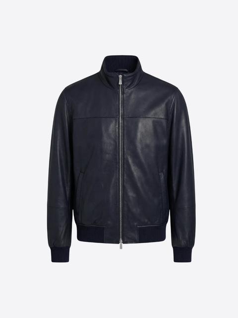 Leather Blouson Jacket – Navy Blue