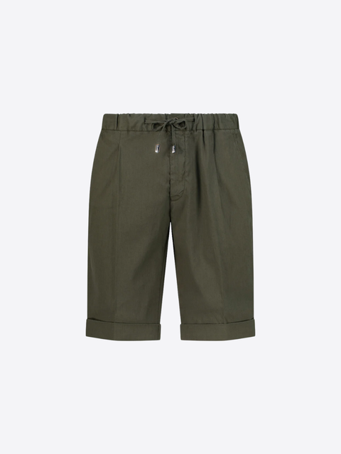 Linen & Cotton Drawstring Bermuda in Verde Militare