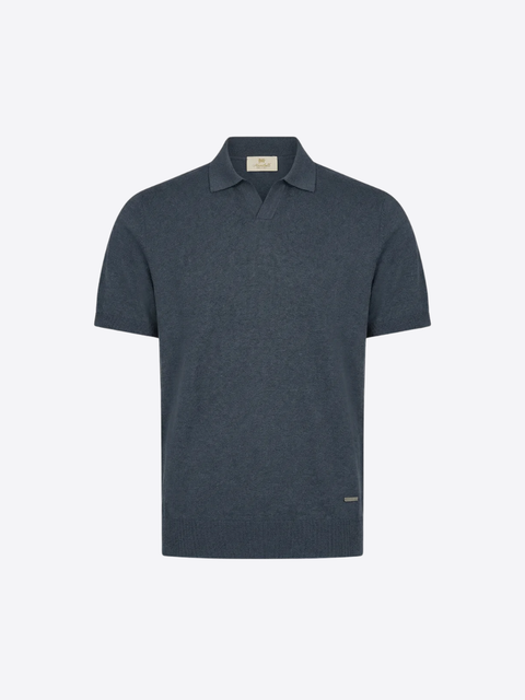 Silk & Cotton Knitted Polo without Buttons – Blue