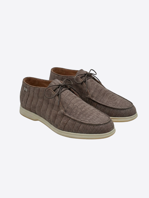 Crocodile Nubuck Leather Lace-Up Shoes – Taupe