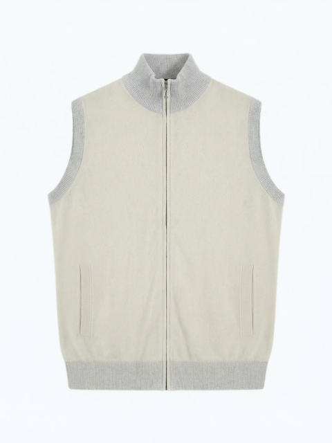 Wool & Cashmere Knit Vest with Zip – Ivory