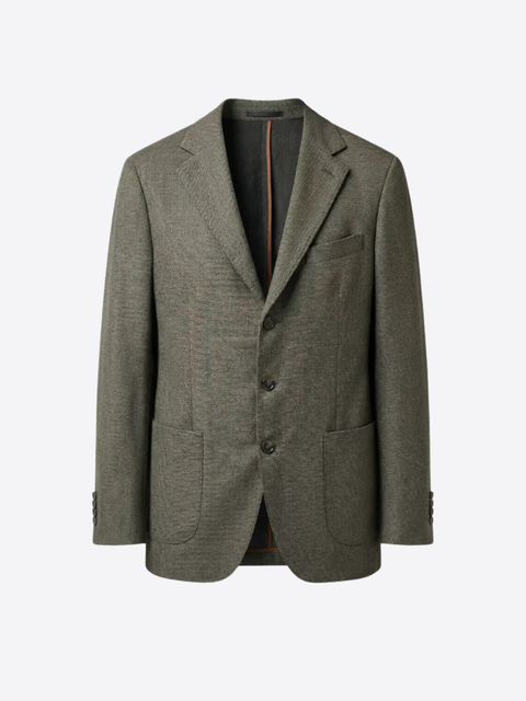 Soft Tailored Wool & Cotton Blazer- Military Green