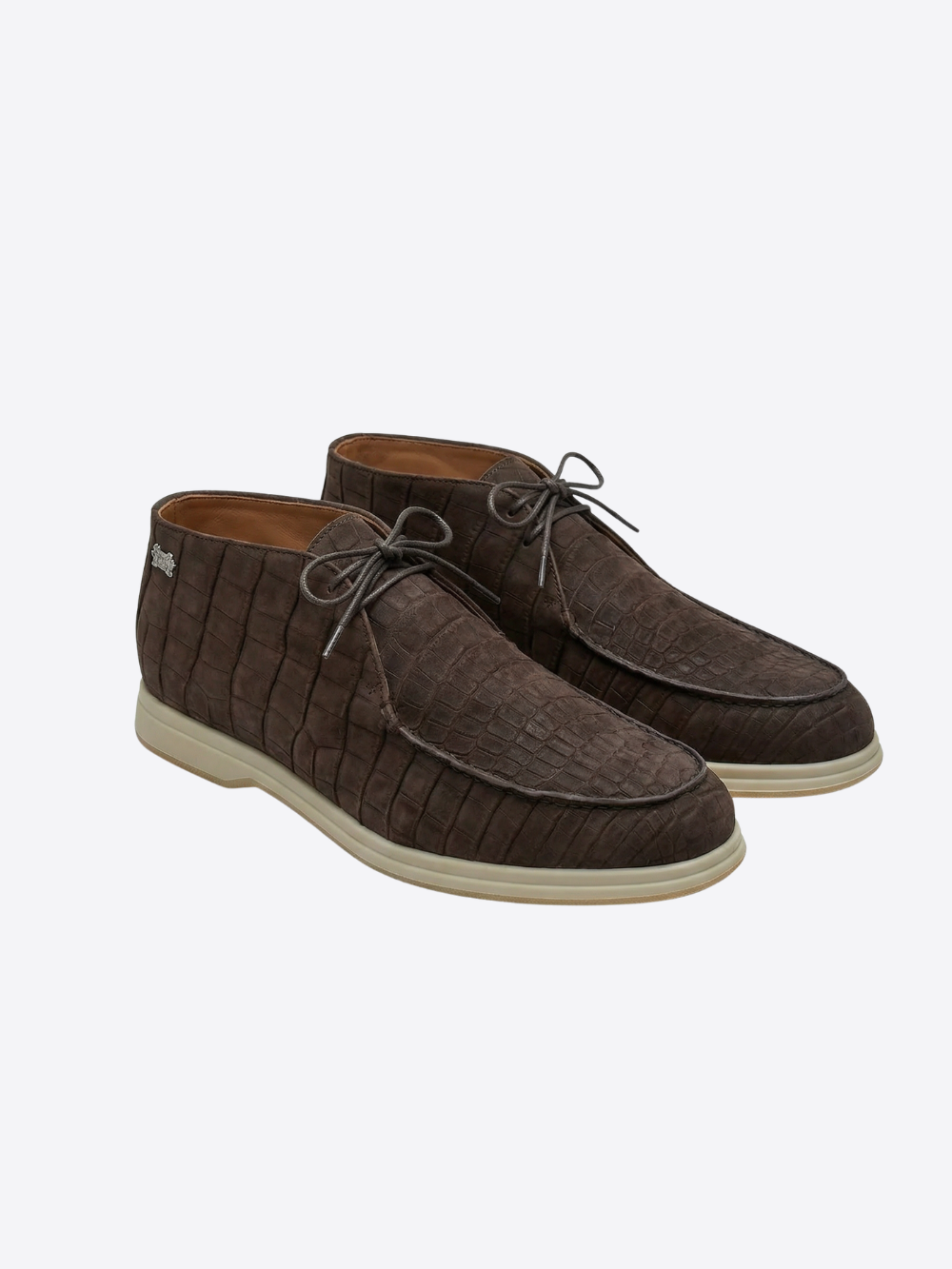 Crocodile Nubuck Leather Lace-Up Shoes – Dark Brown