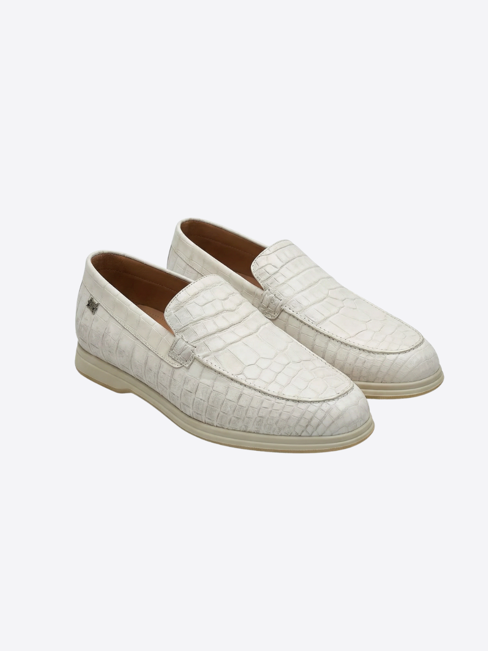 Himalayan Crocodile Nubuck Leather Loafers - Latte