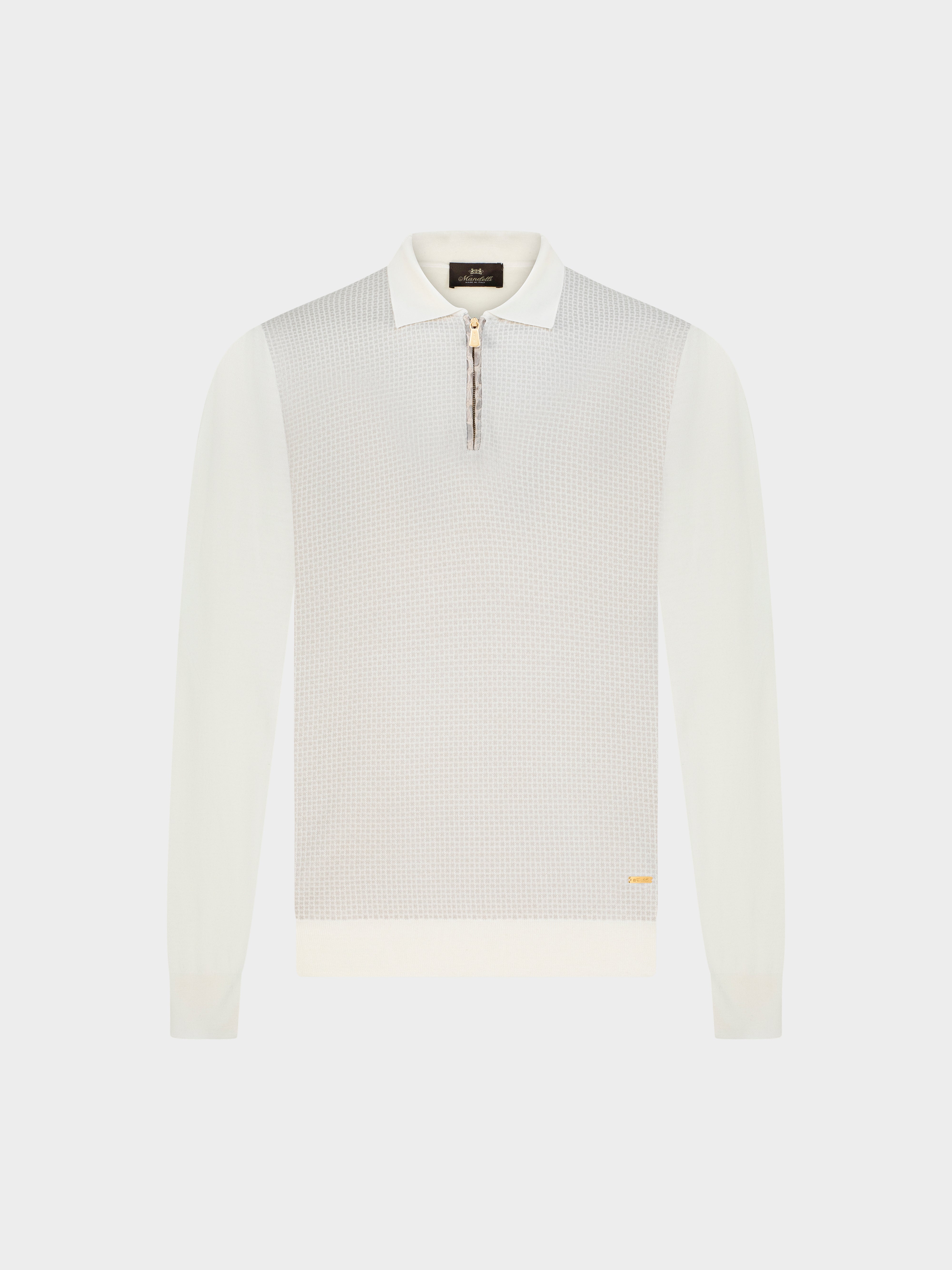 Zip Polo in Wool and Silk with Nubuck Crocodile Leather Details – Bianco Latte