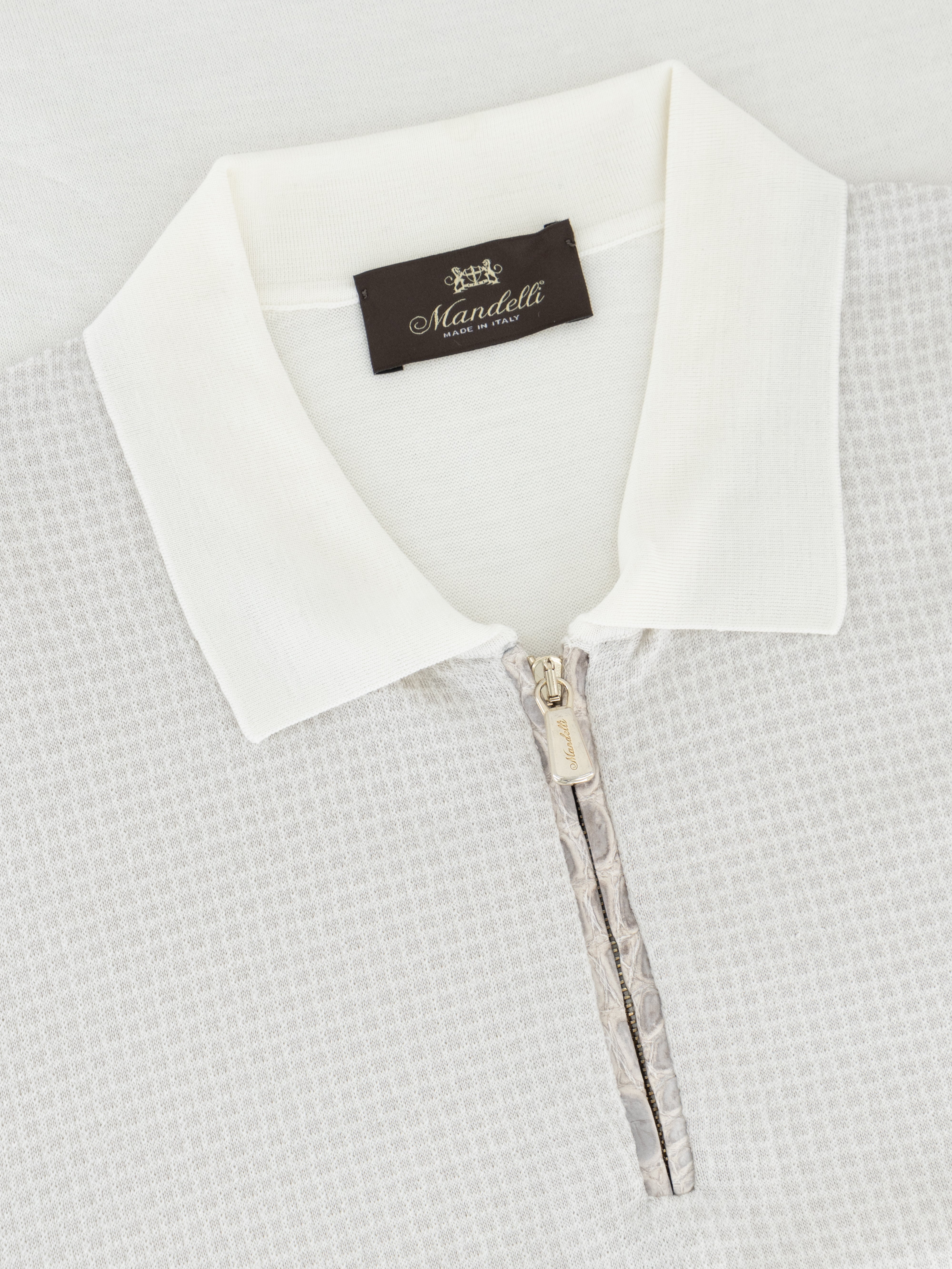 Zip Polo in Wool and Silk with Nubuck Crocodile Leather Details – Bianco Latte