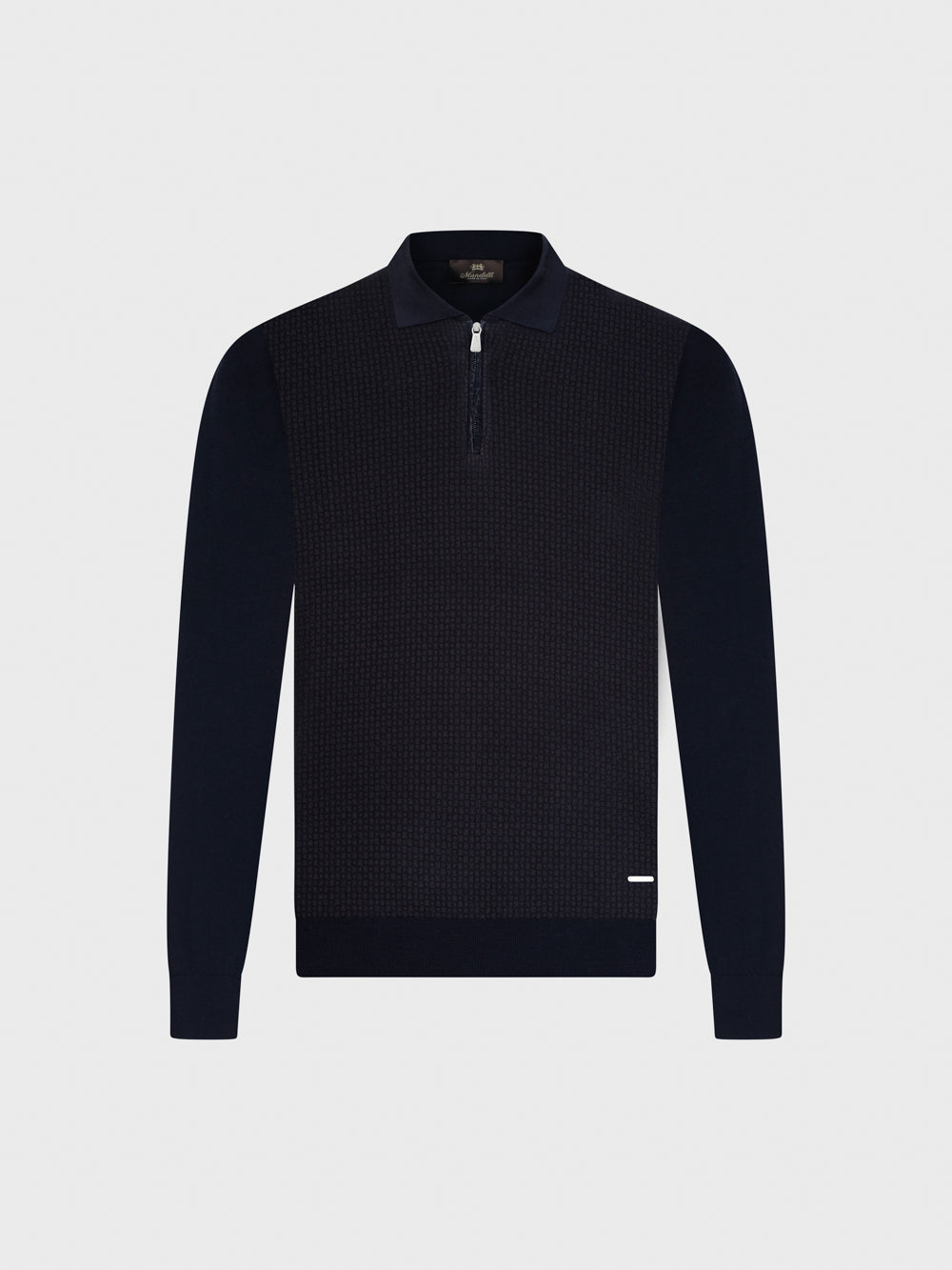 Zip Polo in Wool and Silk with Nubuck Crocodile Leather Details – Blu Notte