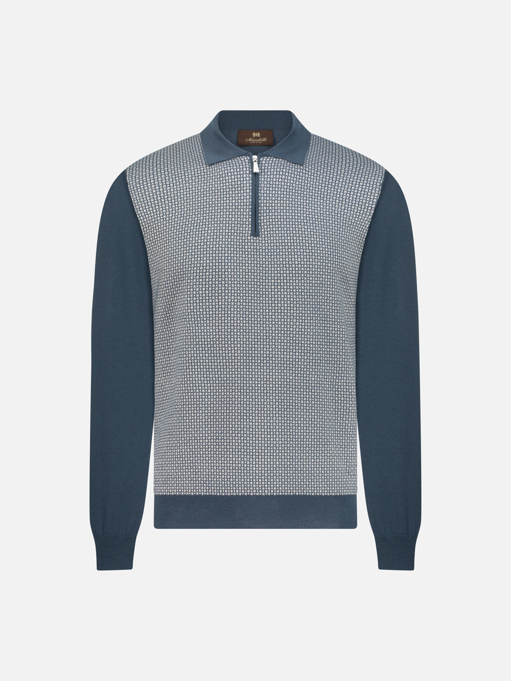 Virgin Wool Zip Polo - Blu Mare