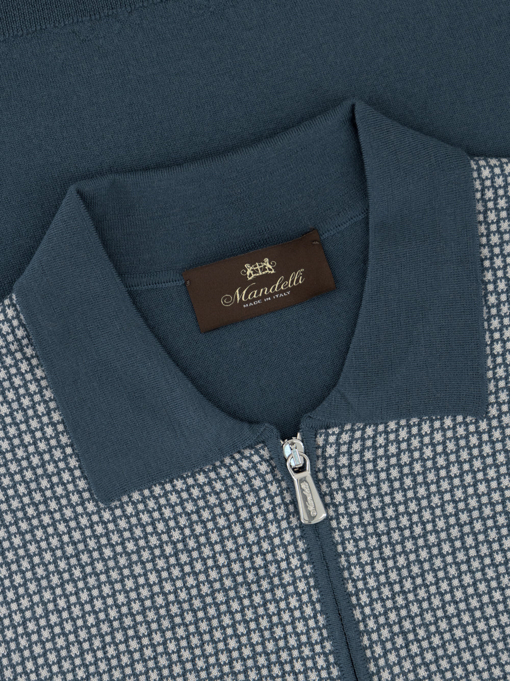 Virgin Wool Zip Polo - Blu Mare