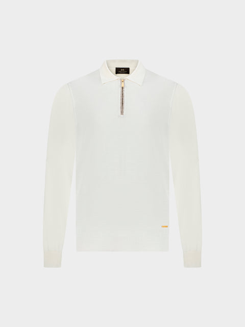 Zip polo collar with crocodile leather detailing – Ivory
