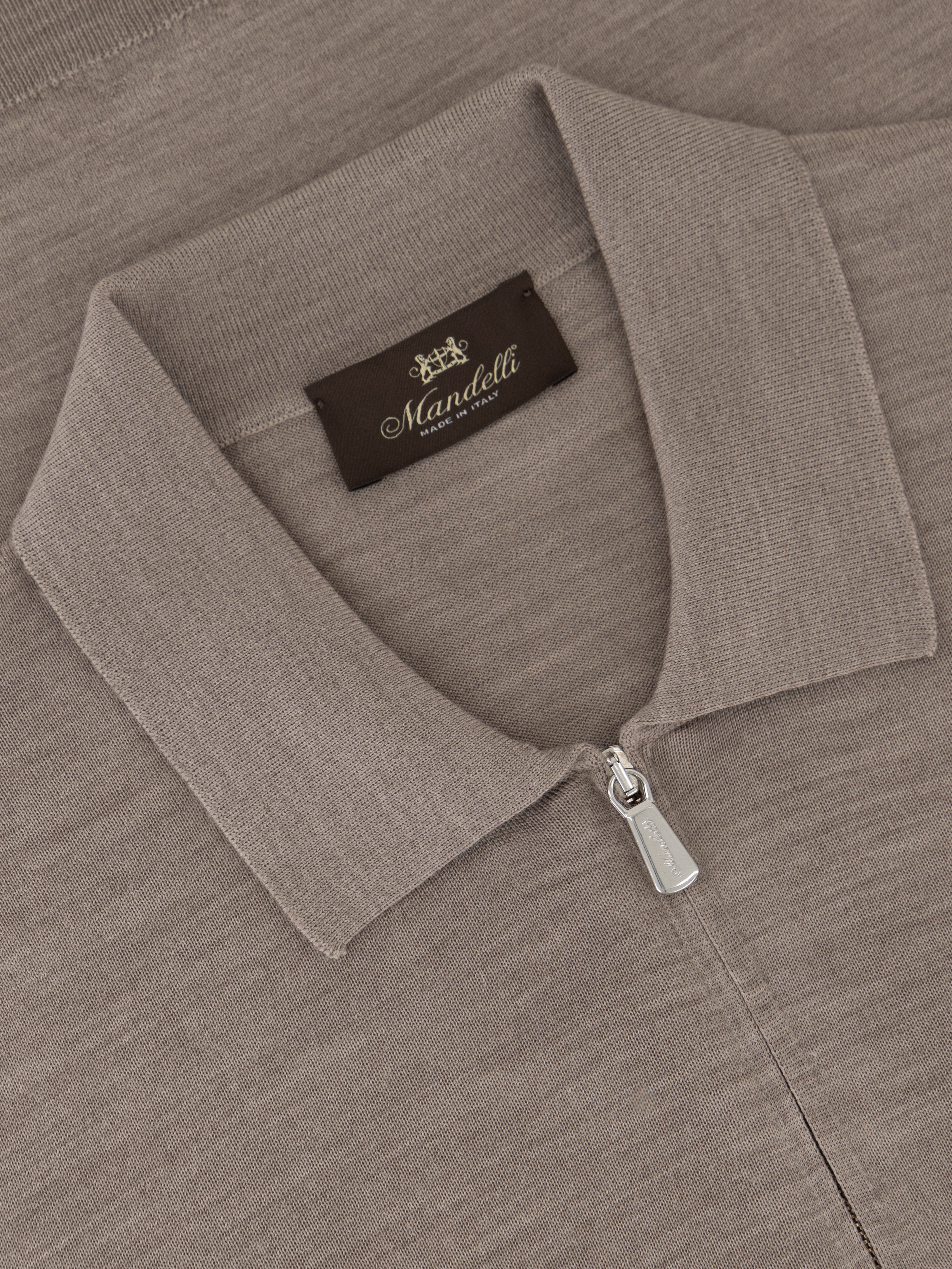 Virgin Wool Zip Polo - Taupe