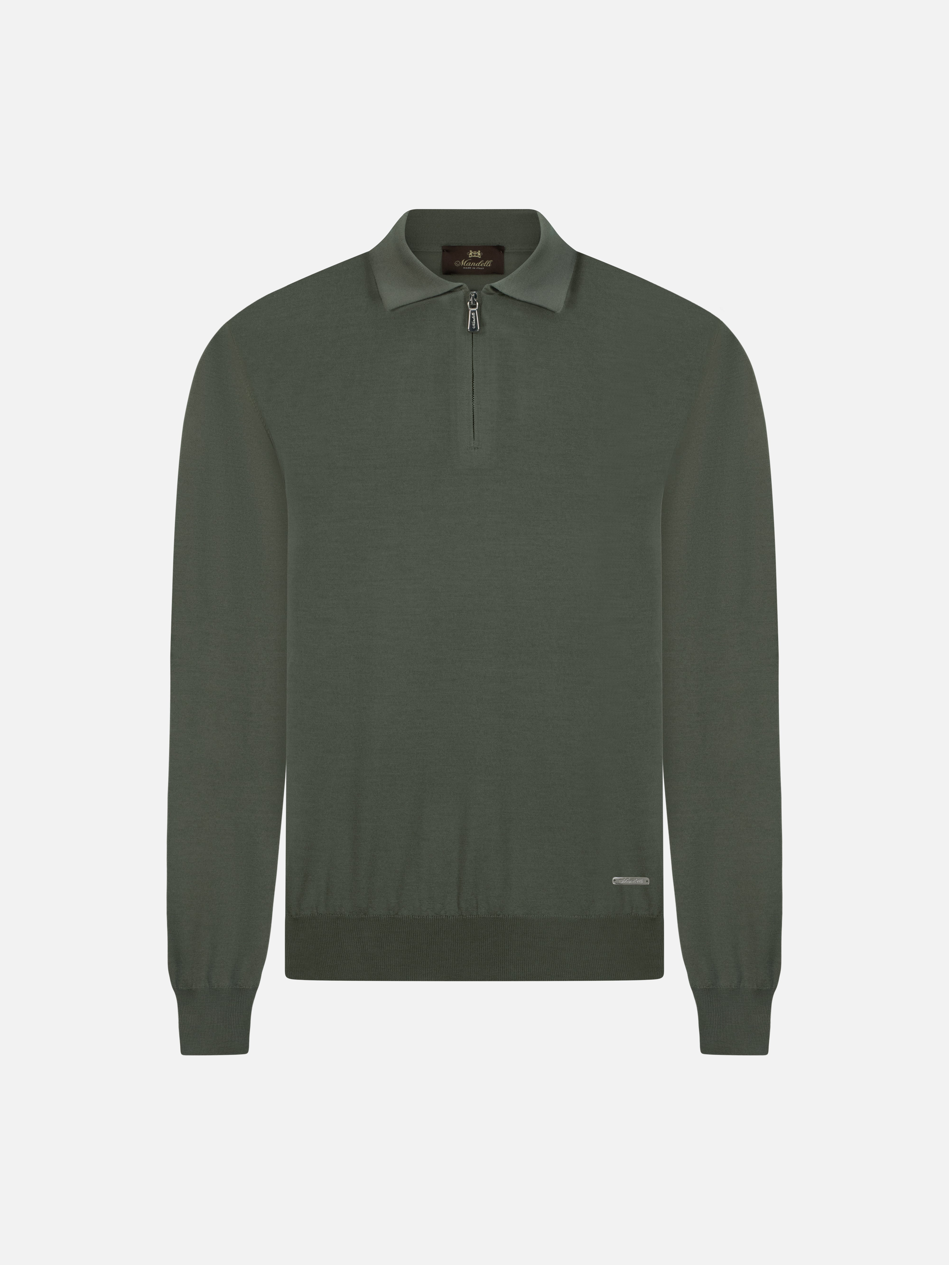 Virgin Wool Zip Polo - Verde