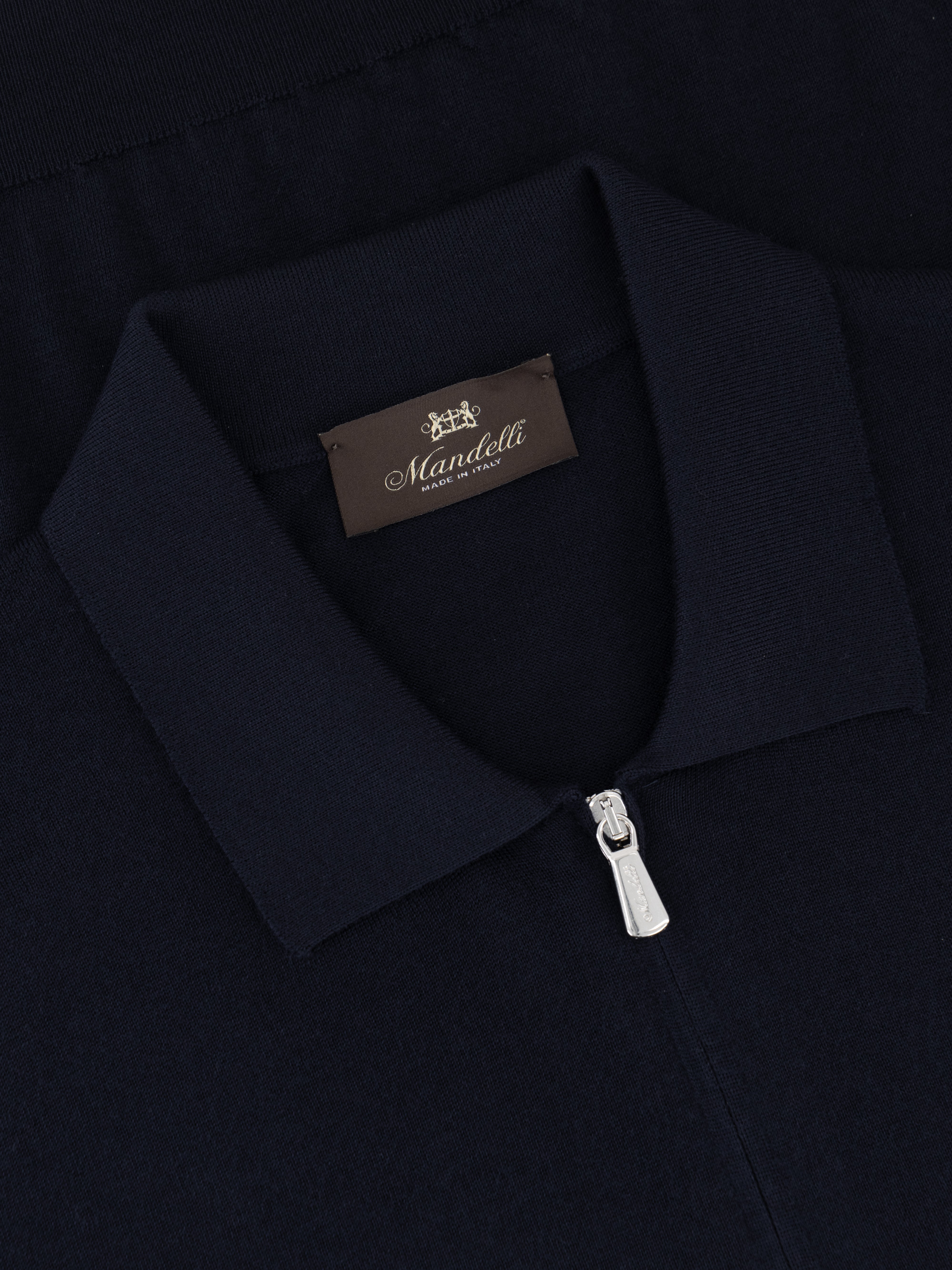 Virgin Wool Zip Polo - Navy
