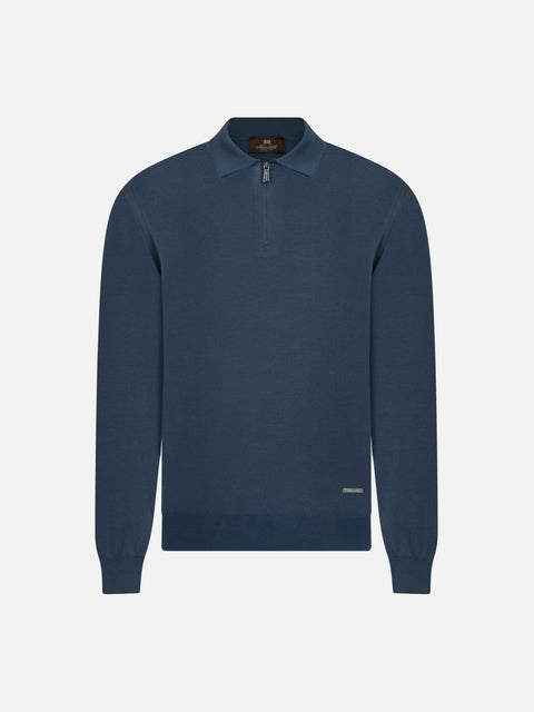 Virgin Wool Zip Polo - Asphalt