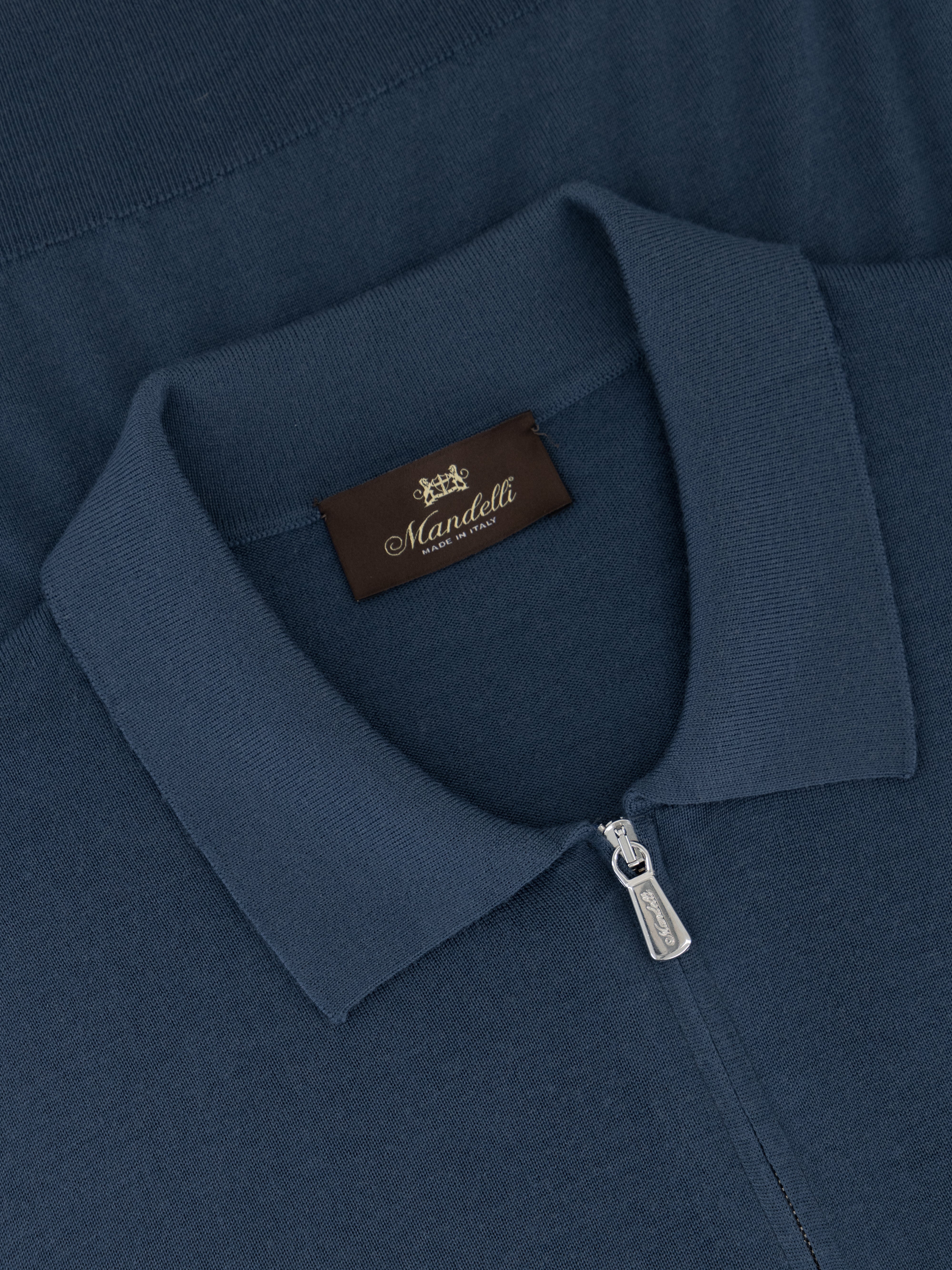 Virgin Wool Zip Polo - Azzuro