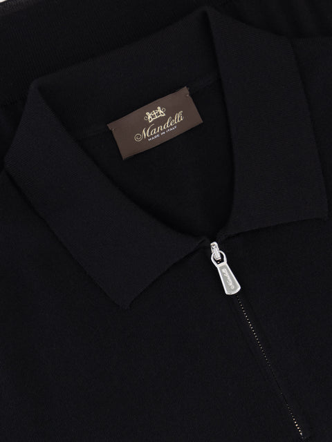 Virgin Wool Zip Polo - Black