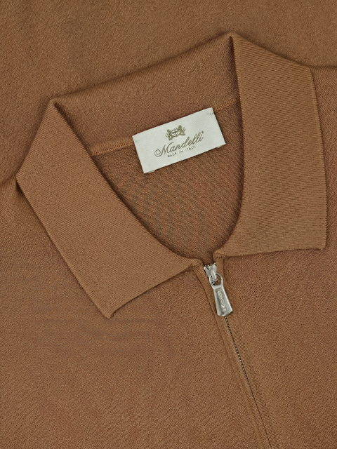 Silk & Cotton Knitted Polo with Zip – Honey