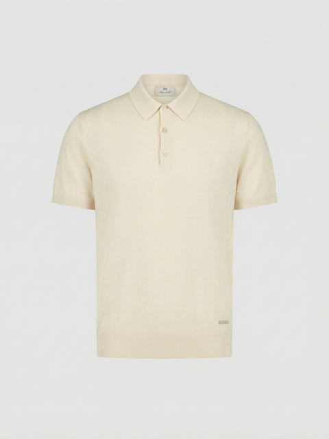 Knitted Cotton Polo with Buttons –Ivory