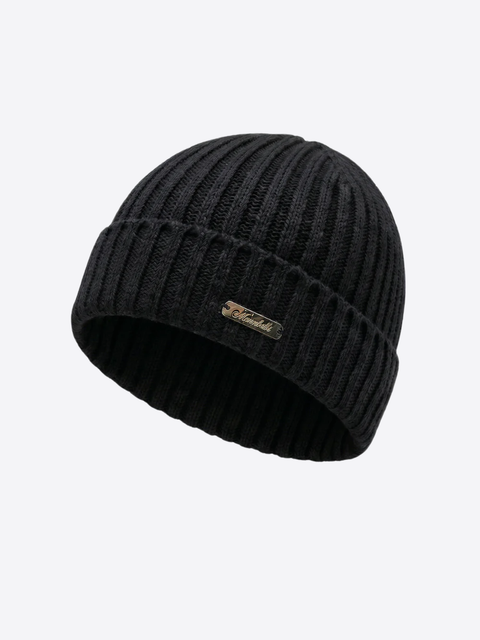 Pure Cashmere Ribbed Beanie- Black