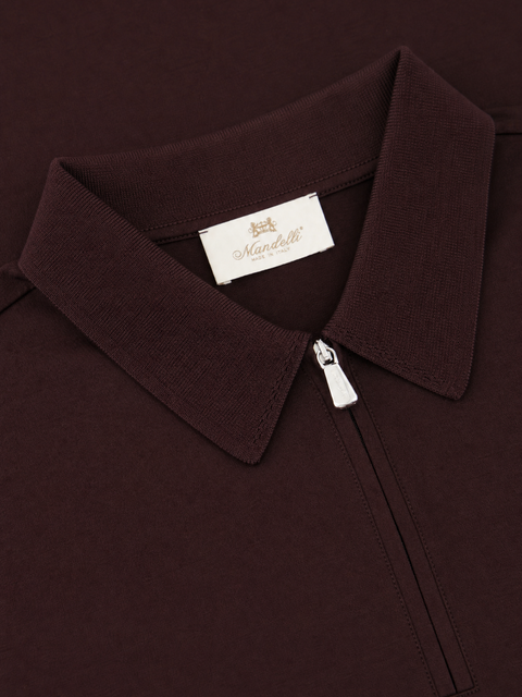 Cotton Knitted Zip Polo- Bordeaux