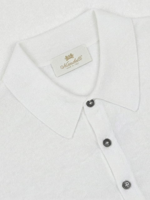 Pure Cotton Knitted Polo with Buttons – White