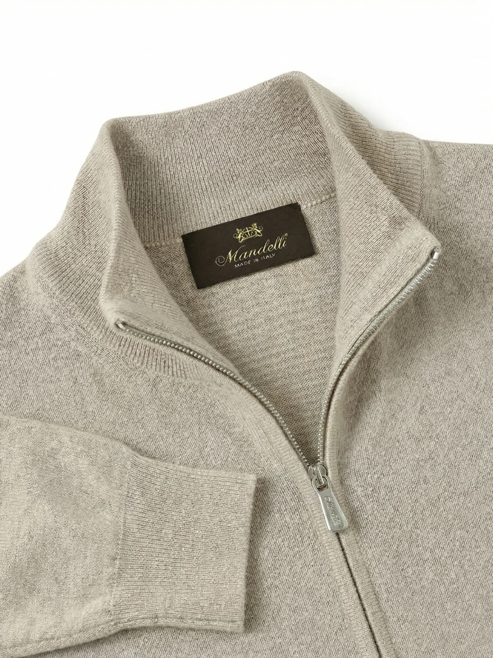 Wool & Cashmere Zip High-Neck Sweater- Light Beige