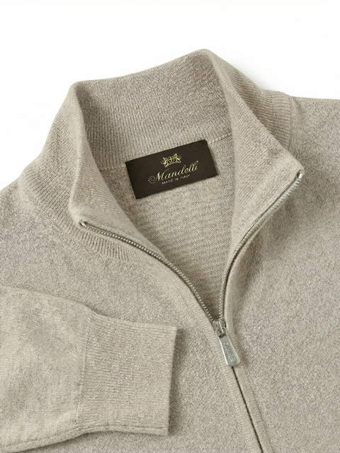 Wool & Cashmere Zip High-Neck Sweater- Beige