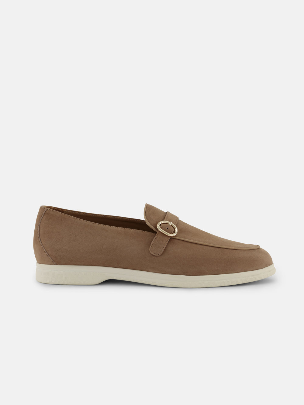 Gold Buckle Suede Loafers