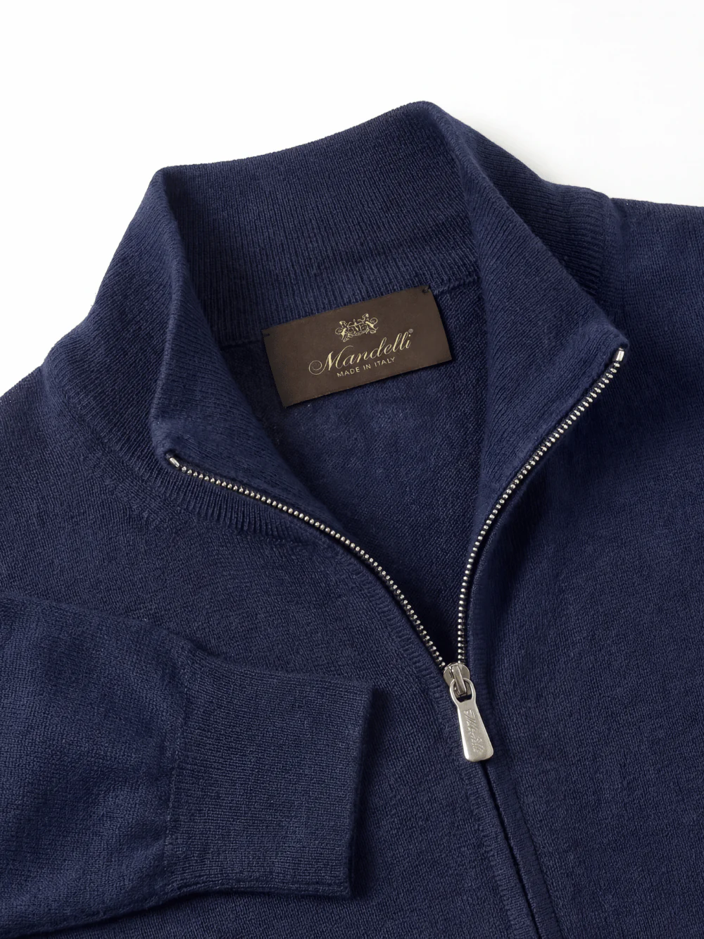 Wool & Cashmere Zip High-Neck Sweater-Navy blue