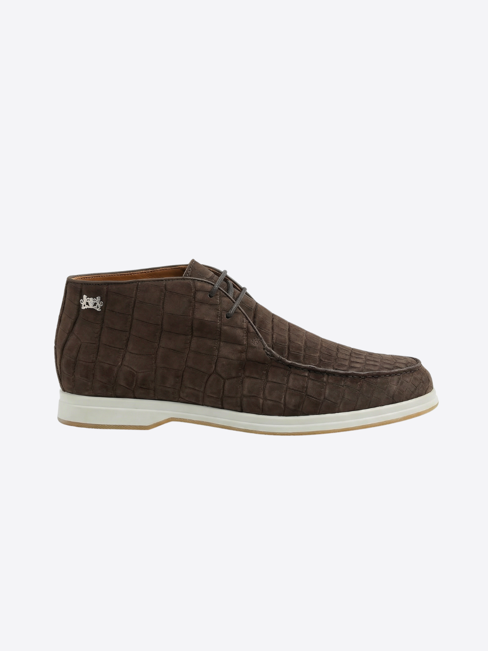 Crocodile Nubuck Leather Lace-Up Shoes – Dark Brown