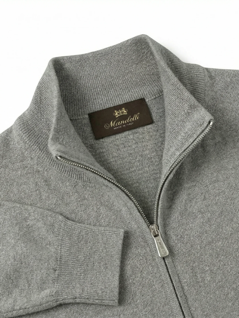 Wool & Cashmere Zip High-Neck Sweater- Grigio