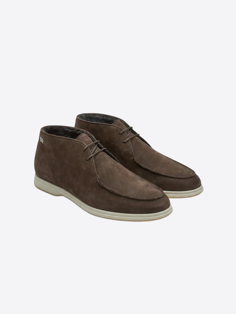 Nubuck Leather Moc-Toe Boots with Fur Lining – Dark Brown