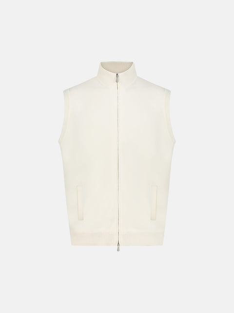 Mandelli Virgin Wool & Cashmere Full-Zip Knit Vest — White