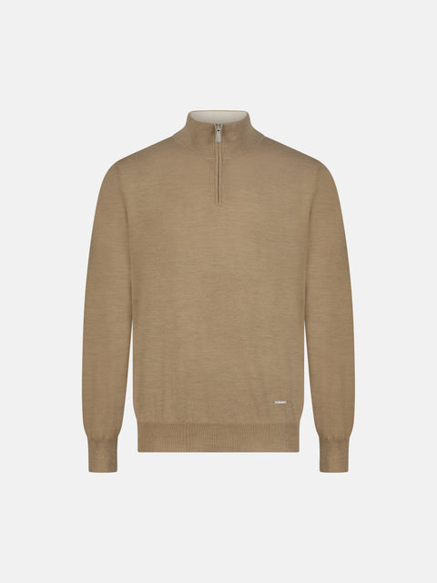 Mandelli Merino Wool Half-Zip Sweater — Cream